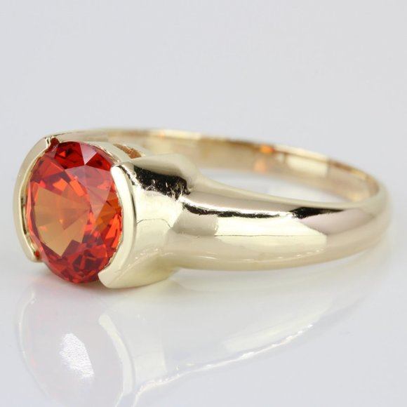 14k Yellow Gold Solitaire Orange Gemstone Ring - Picture 3 of 7